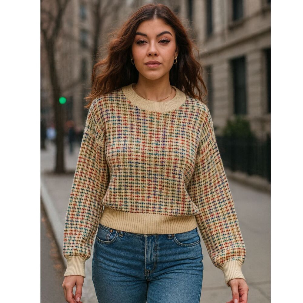 New Cuupshe Women's Cropped Patterned Pullover Sweater SZ L